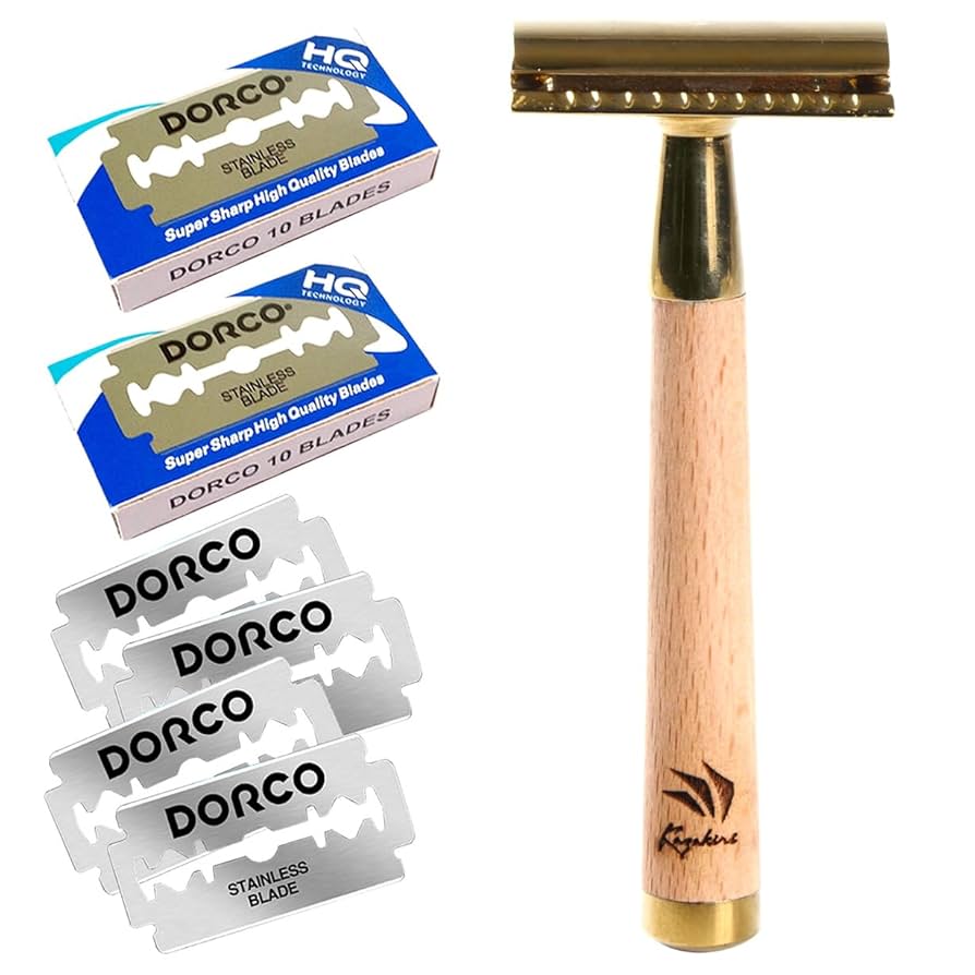 Amazon.co.jp: Kazakiri W Ouro 木製ハンドル 本格深剃り 両刃